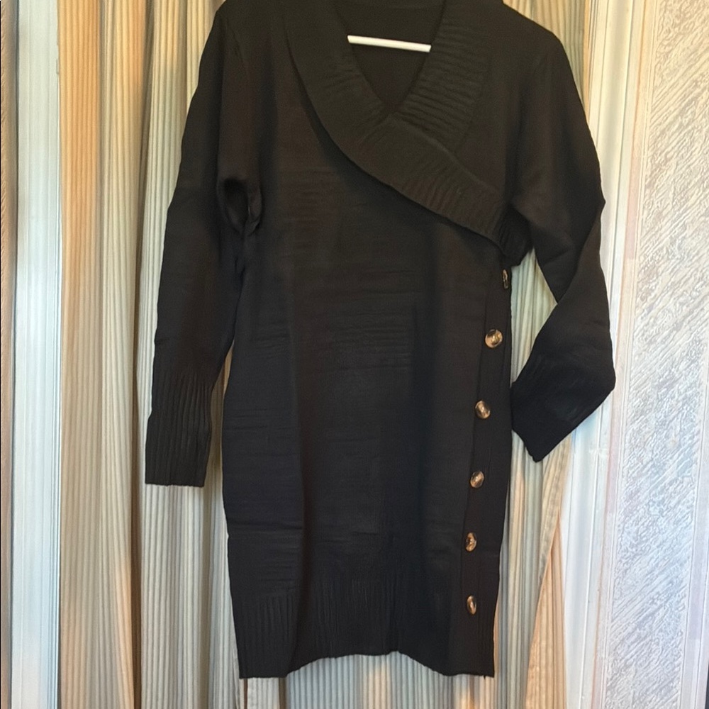 Chic Black V-Neck Sweater with Button Accents